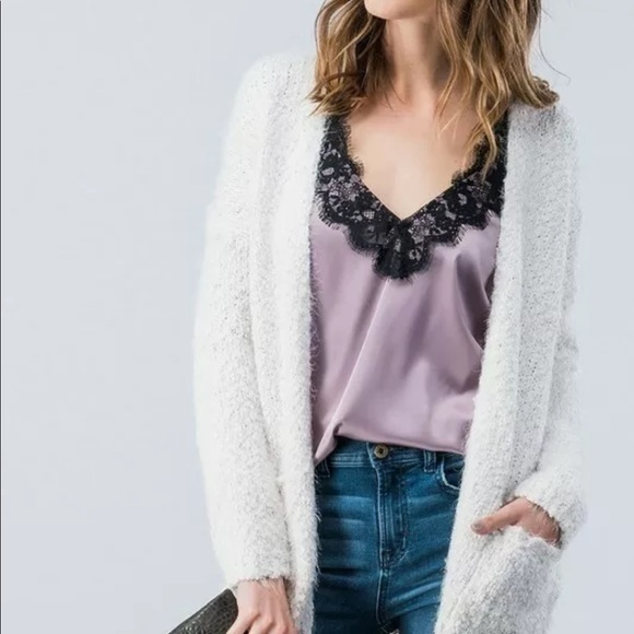 Black Eyelash Lace Silky Satin Relaxed Cami - Picture 4 of 7